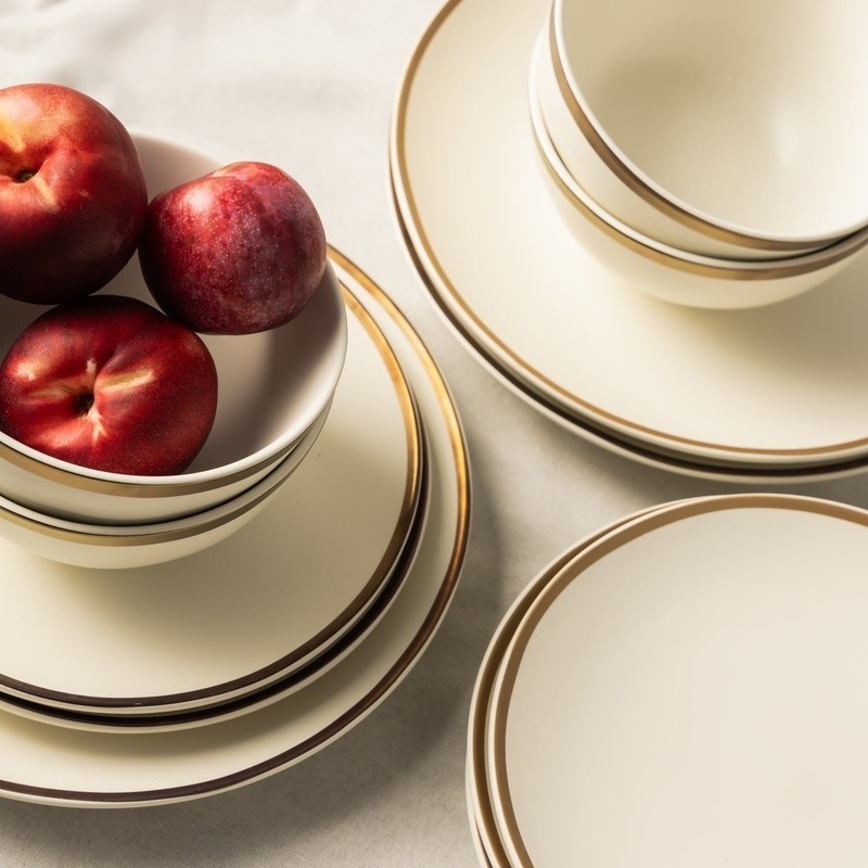 Everest Ceramic Dinner Plate Gold Rim Durable Dinnerware Microwave Safe New