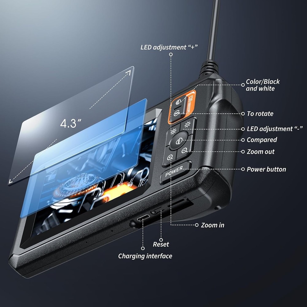 Endoscope Camera with Light, Inspection Borescope Camera with 4.3" IPS Screen...