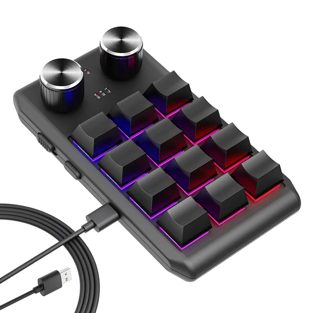Programming Macro Custom 2 Knob Bluetooth Keyboard RGB 12 Key Mini Gaming Keypad