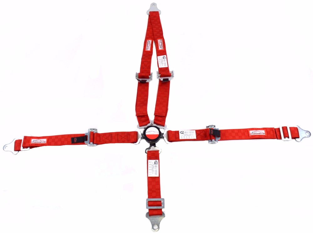 JUNIOR UNIVERSAL RACING V HARNESS PULL DOWN CAM LOCK SFI 16.1 RED CHECKERBOARD