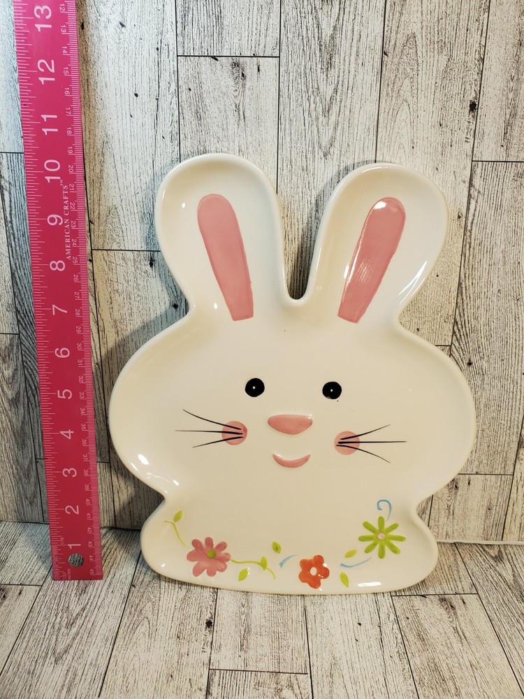 Cute Easter Bunny Head Ceramic Dish 10" X 9"