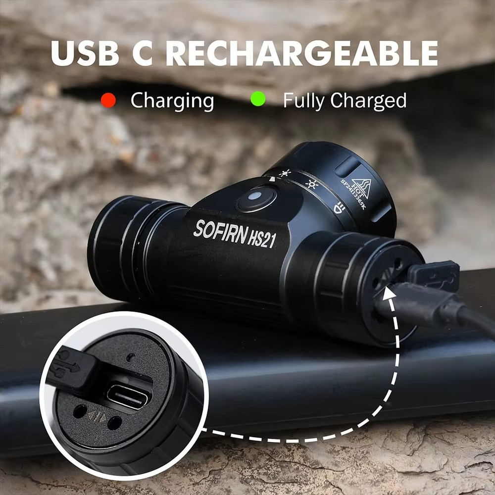 Rechargeable Flashlight Headlamp w/ 18650 USB-C EDC HS21 2000lm Multiuse Sofirn