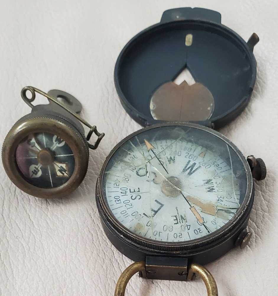 ANTIQUE COMPASS PAIR Brass 1920's  U.S. Engr Corps Plan Ltd & Marble's Gladstone