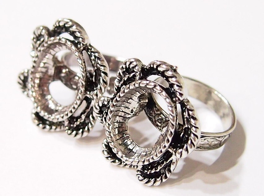 4 -18x13mm Antique Silver Victorian Twisted Rope Floral Adjustable Ring Setting