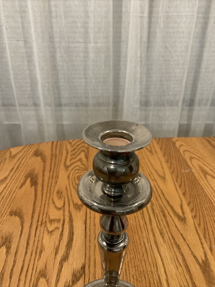 Silver Plated Candlesticks Pair 11.5 Inches Tall Round Base