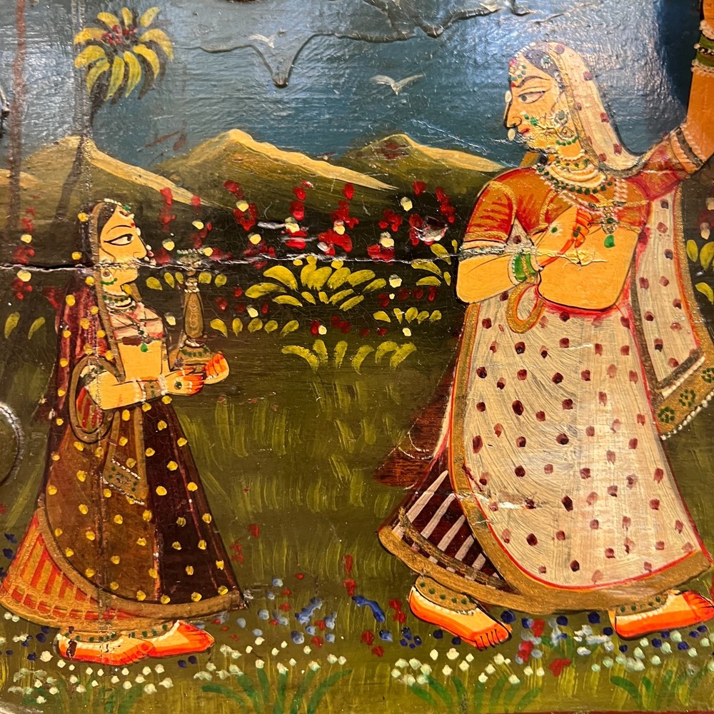 Antique Mughal Indian Hand-Painted Wedding Chest