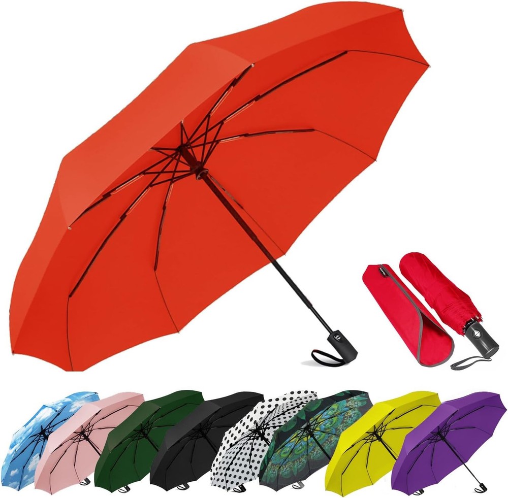 SIEPASA Windproof Travel Compact Umbrella-Automatic 42 Inch-1 Pack, Big Red