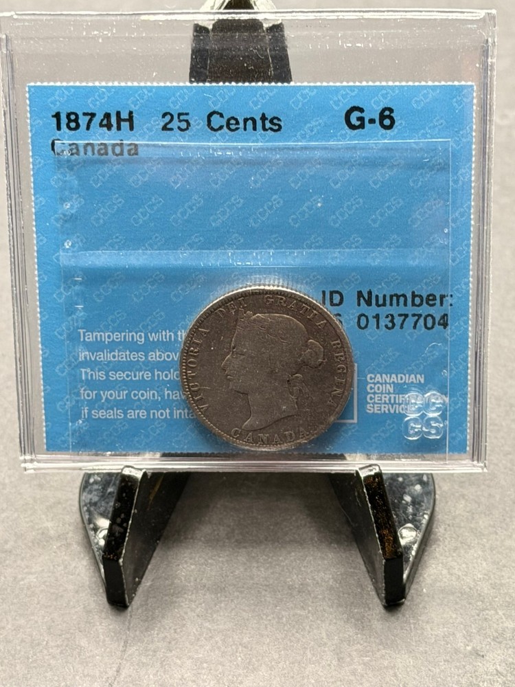 1874H Canada 25 cent CCCS Graded G-6