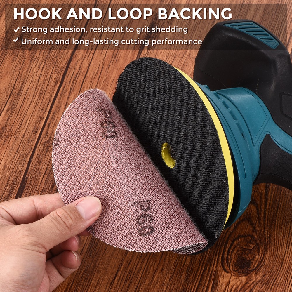 50 Pcs 6 Inch 60 Grit Hook and Loop Grid Sanding Discs