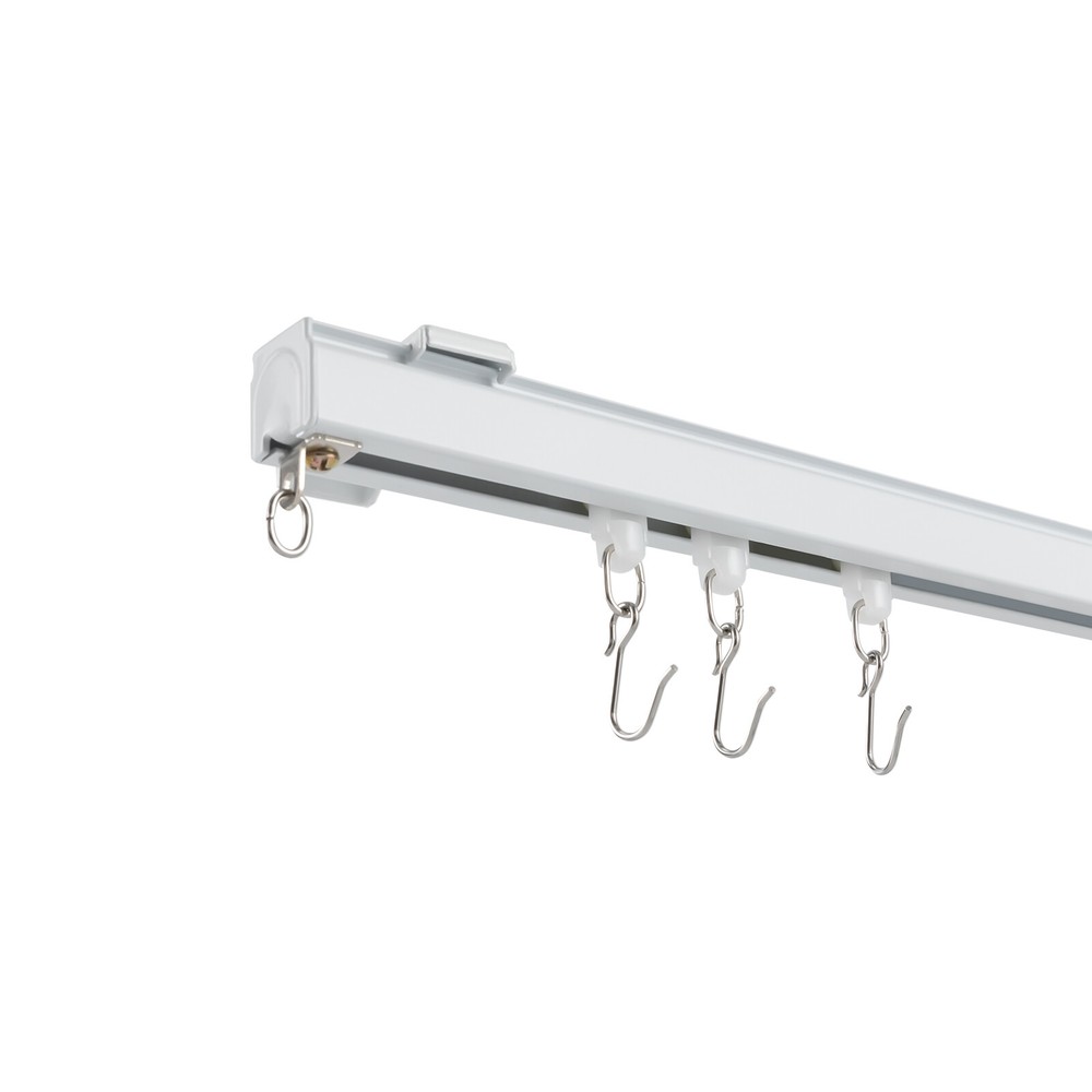 Wall Mounted Curtain Track System Kit With Roller Hooks 12-18 ft For Home White