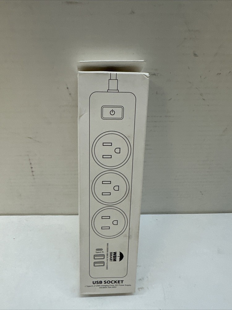 WBM Smart USB Plug Extension Cord, 3 AC & 3 USB Sockets