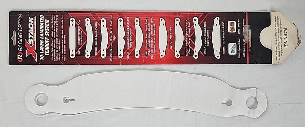 Racing Optics X Stack Laminated Visor Tearoff System, NWT open, 10202C, 10 pack