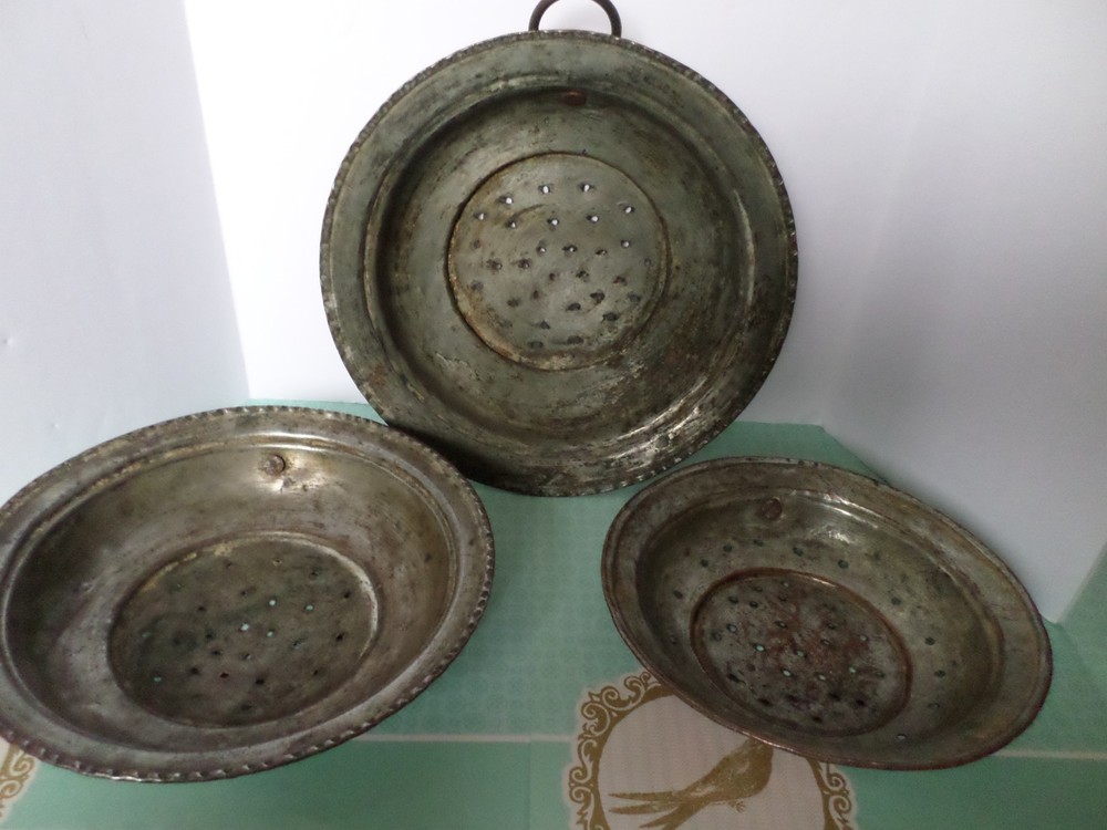 Set of 3 Strainers Colander Copper Wall Hanging with Loop Very Rustic