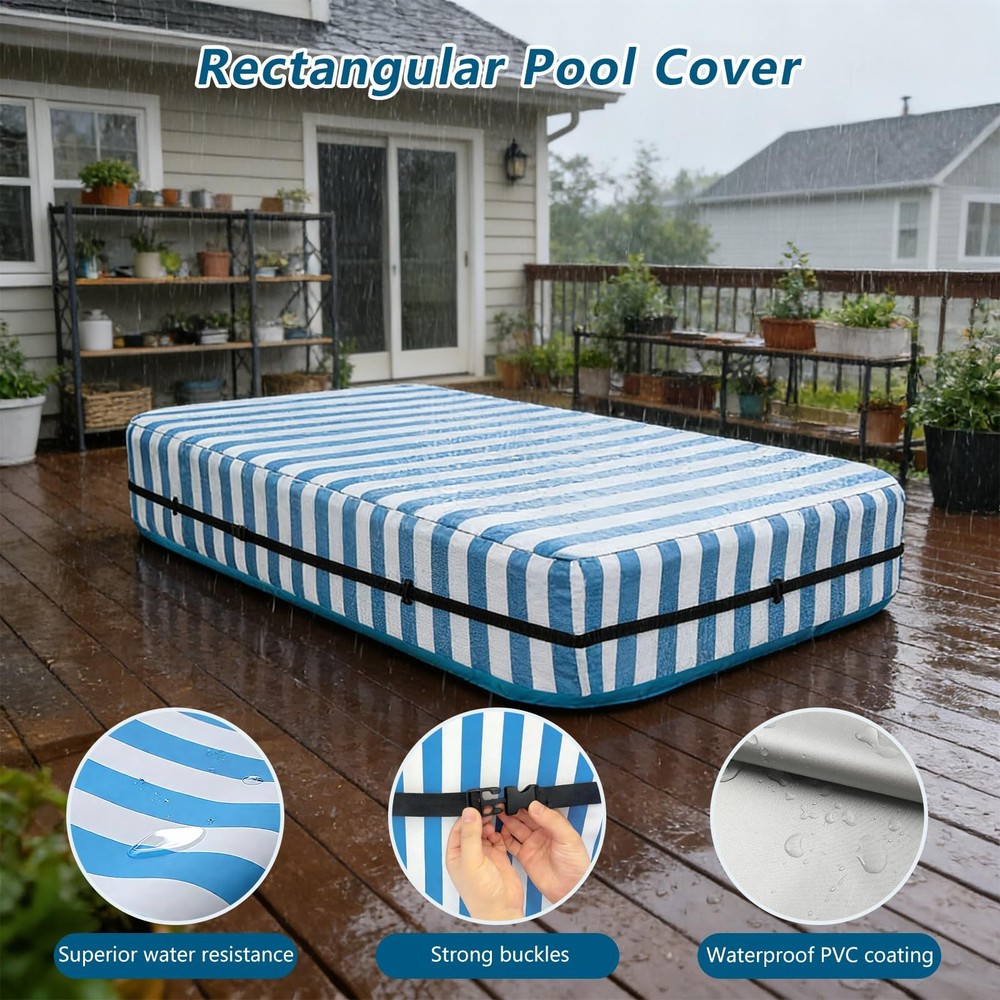 Rectangular Pool Cover,Waterproof Cover for 120" L x 72" W Inflatable Pool, 1...