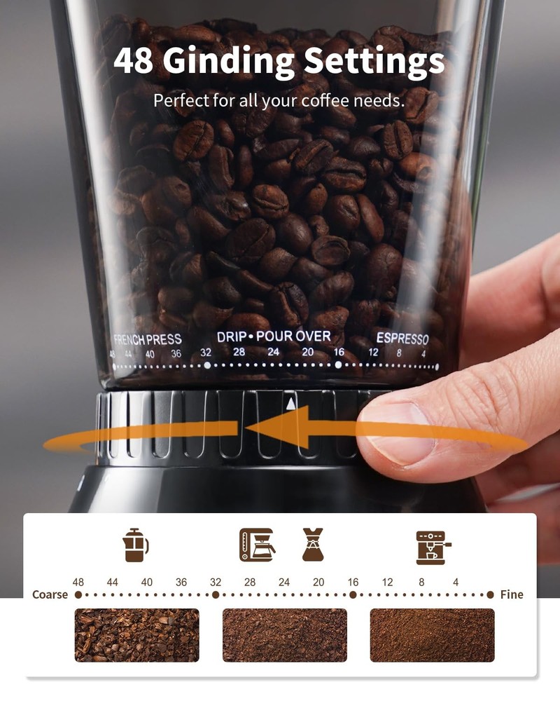 Professional Conical Burr Coffee Grinder, Coffee Bean Grinder with 48 Grind