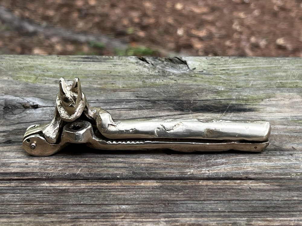 Vintage Nut Cracker SOLID BRASS Squirrel on Log for Hazel Nuts or Small Nuts
