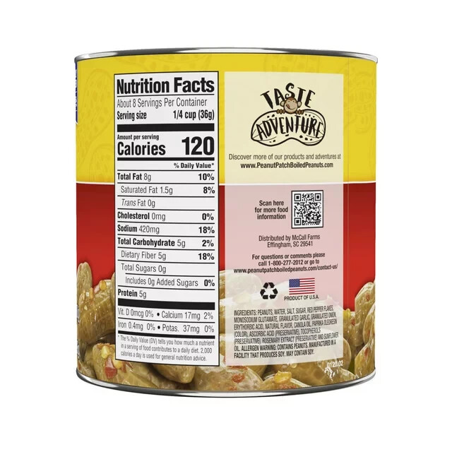 6 Pack Peanut Patch Hot & Spicy Boiled Canned Peanuts Snacks Size 25 oz Cans