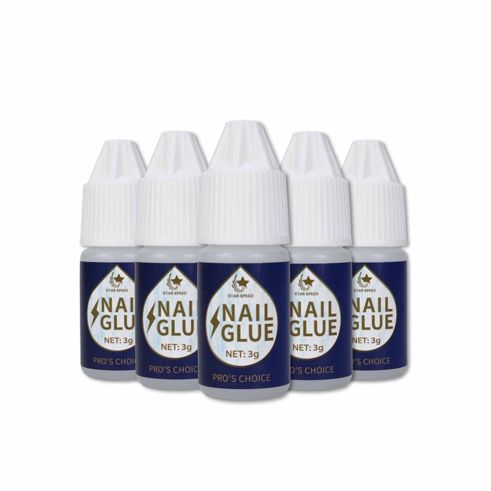 3g Nail Glue, Plastic Bottle, Colorless Liquid, 5 Count