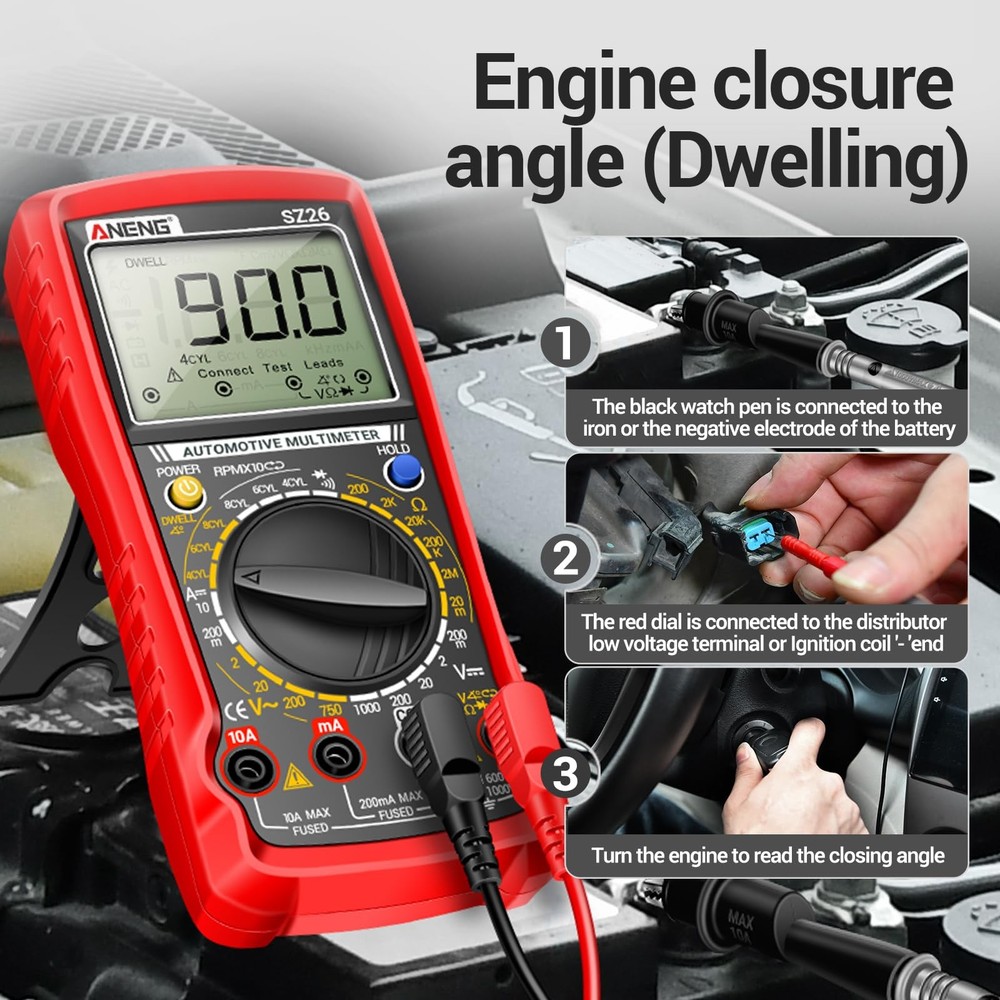 ANENG SZ26 Multimeter,Digital Automotive Engine Analyzer with Small, Red