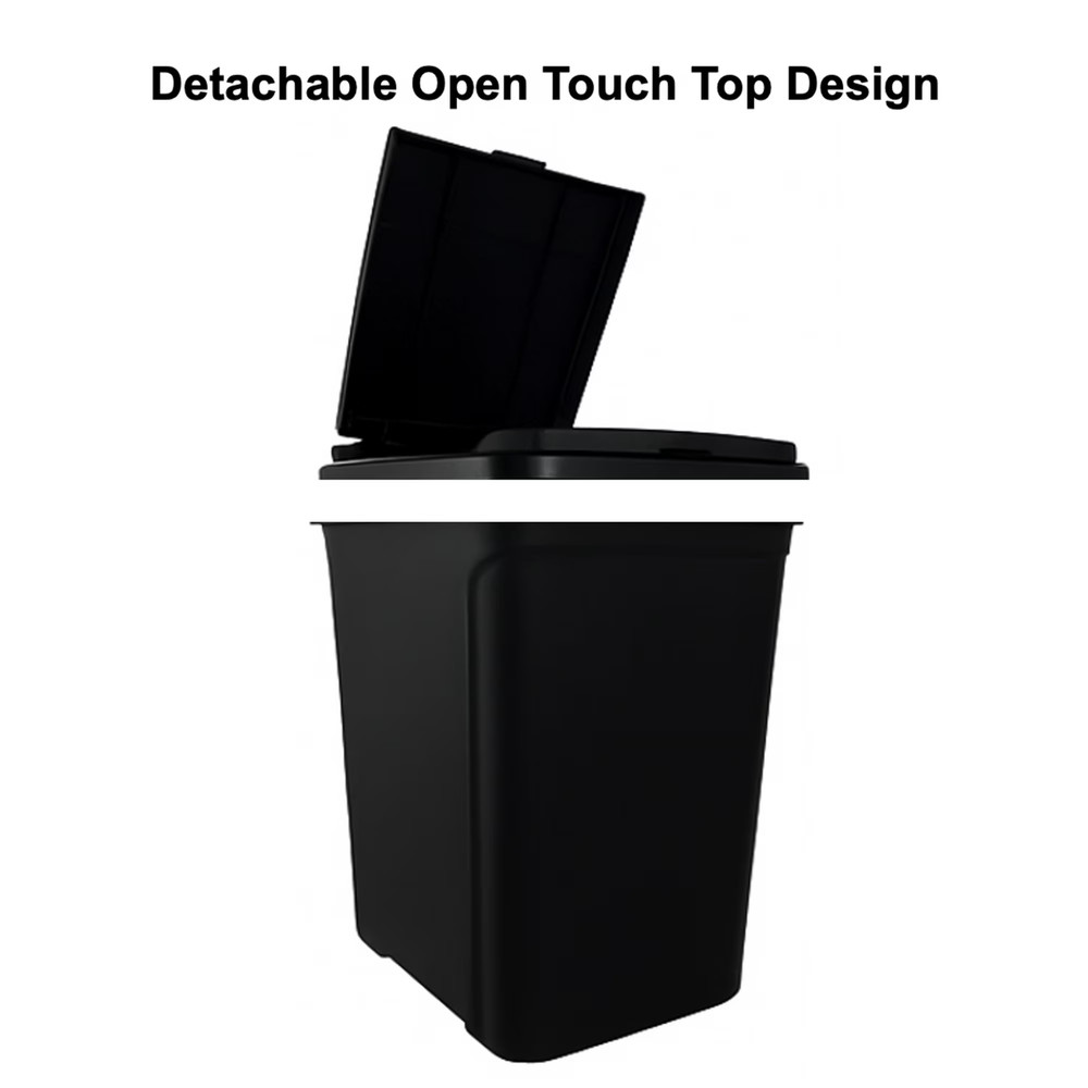 Kitchen Trash Can, 7.6 Gallon Plastic Garbage Bin with Touch Top Lid, Black