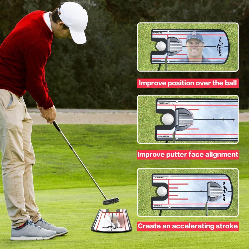 Golf Putting Mirror with 6 Tees, Putting Mirror Training Aid for Golf Practice