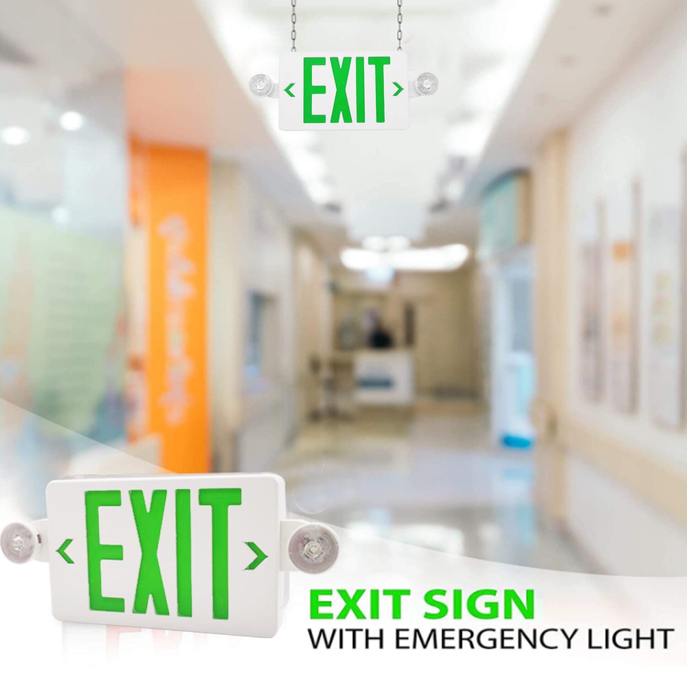 4 Pack Green LED Exit Sign, UL-Listed Emergency Light - Dual LED Lamp ABS Fire