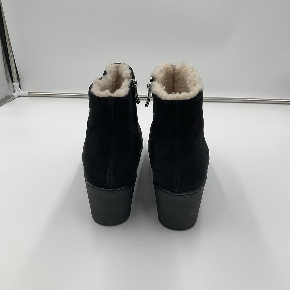 FitFlop Black Suede Platform Pilar Shearling Lined Ankle Boots Booties Size 9