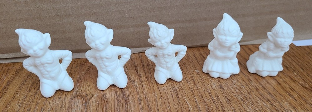 5 Ceramic Bisque elves 2" Ready to Paint