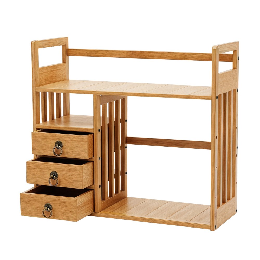 Desk Bookshelf Bamboo Small Expandable Desktop Organizer Table Top Bookcase!