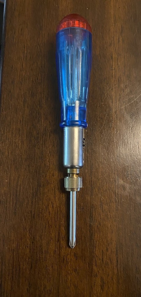 Vintage Ratcheting / Reversible Multi Bit Storage Handle Screwdriver - 7 Pc.