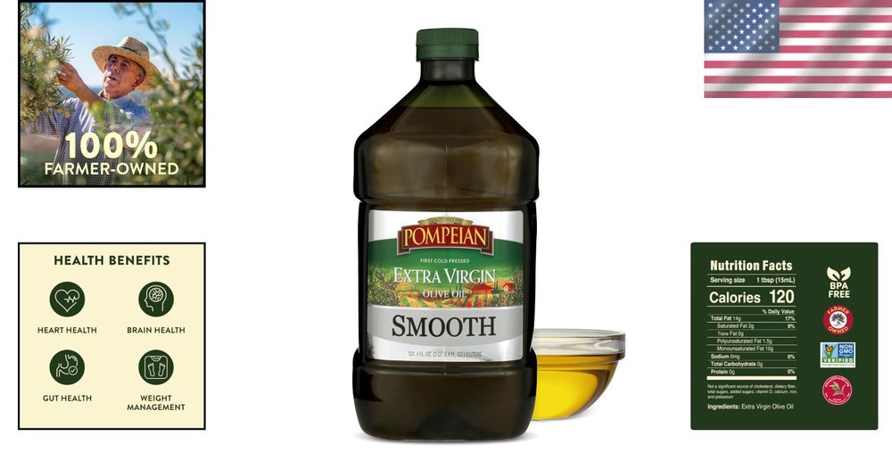 Pure & Smooth Extra Virgin Olive Oil – First Cold Pressed, Polyphenol-Rich, 1...
