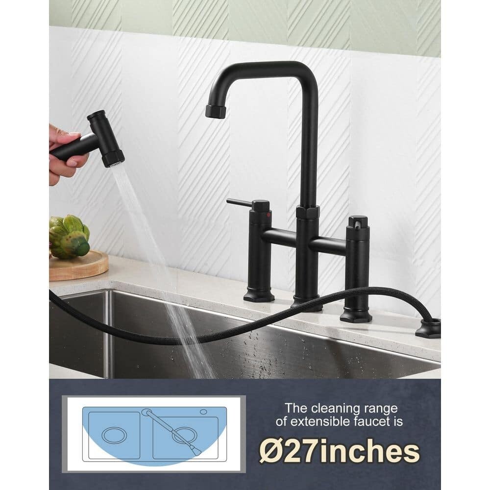Brass Double Handle Bridge Kitchen Faucet with Side Sprayer