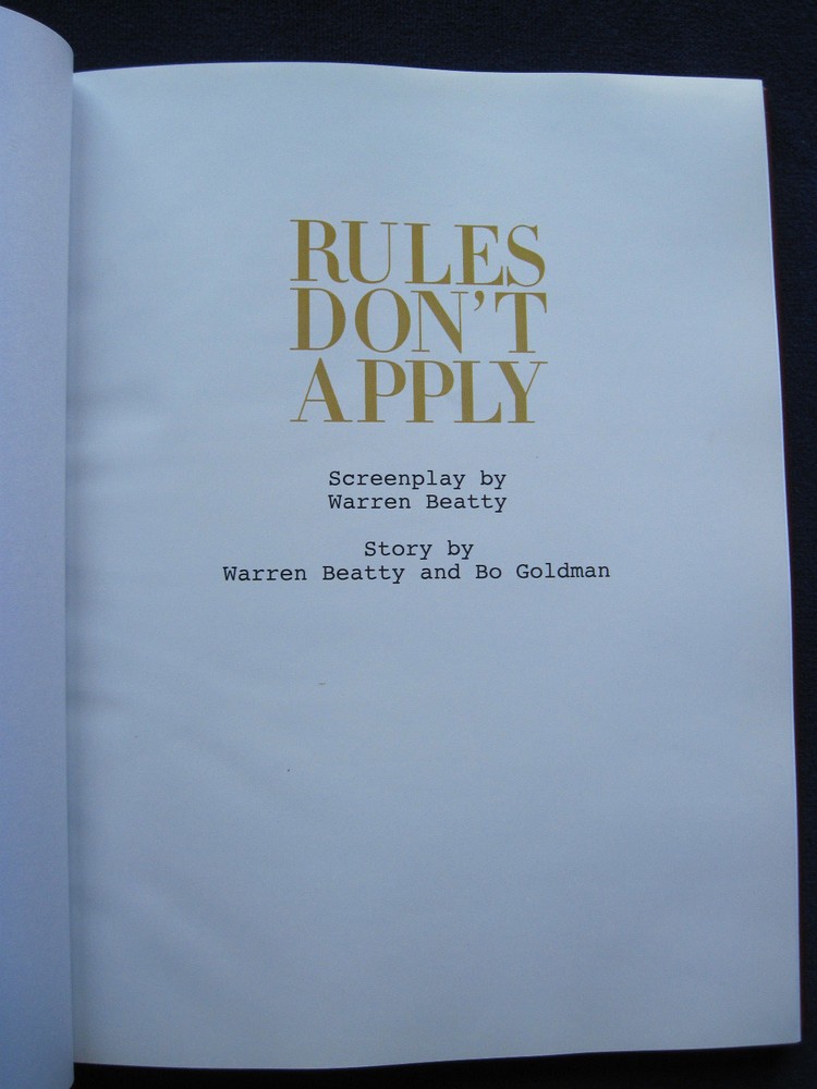 RULES DON'T APPLY - SCRIPT by WARREN BEATTY - PRIVATELY PRINTED - Hardbound