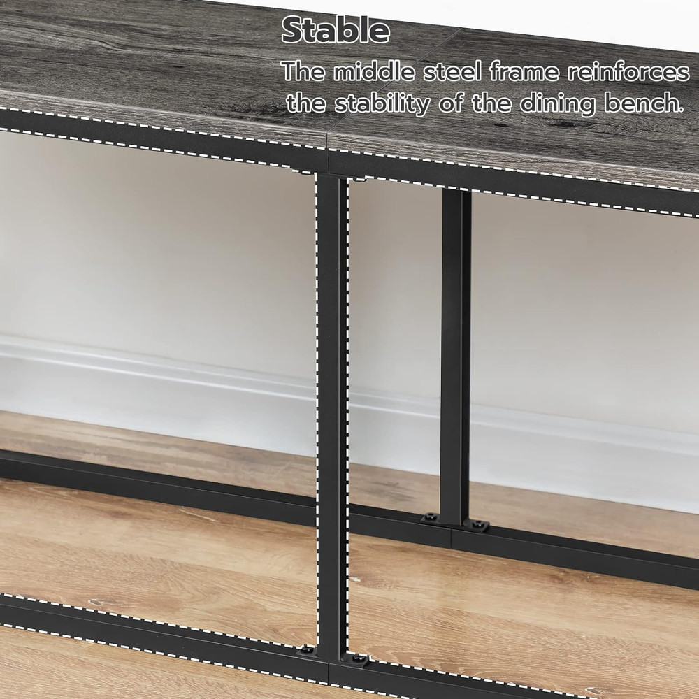Dining Bench, 47.2 Inch Industrial Style Kitchen Table Bench, Steel Frame, Easy