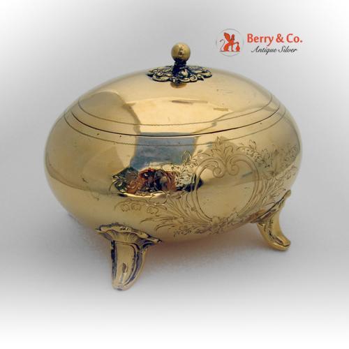 German Oval Sugar Box 1890 800 Silver Gilt