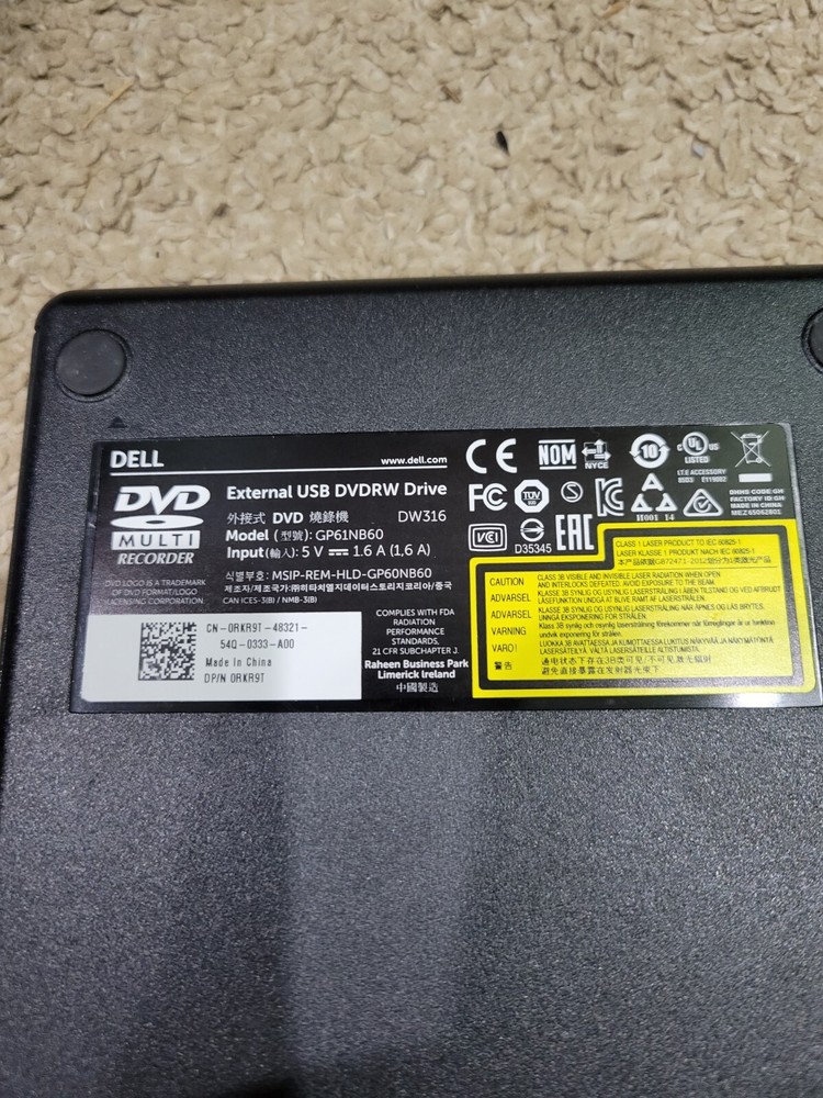 Dell External USB DVDRW Drive Model GP61NB60