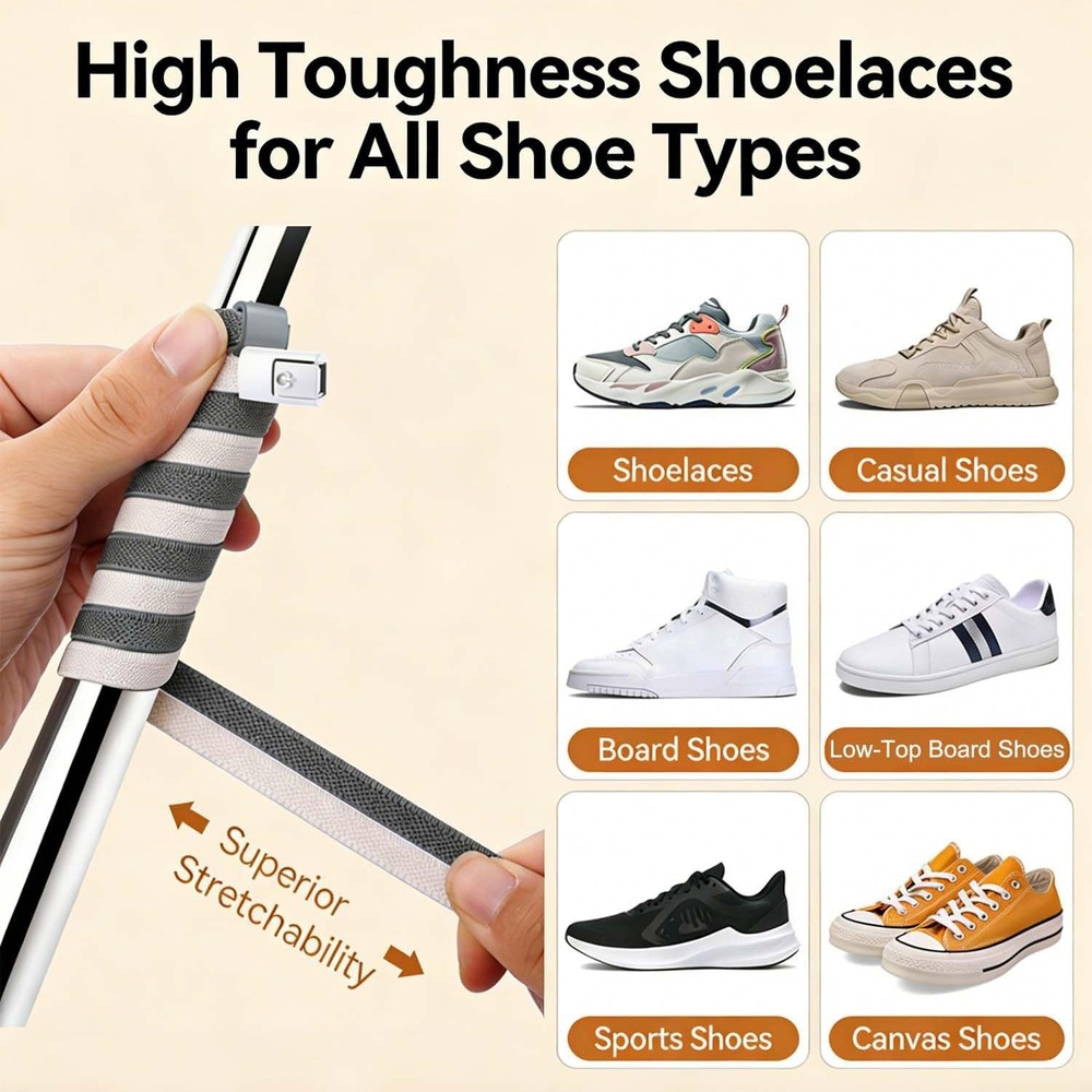 No Tie Elastic Shoelaces - 100cm| Push-Button Closure for Quick Use | Universal