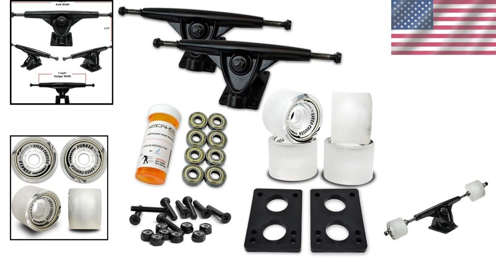 Versatile Longboard Set: 71mm Speed Wheels, Heavy Duty Trucks & Riser Pads