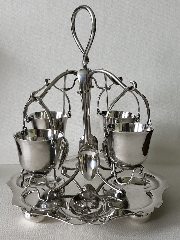 Antique English England SilverPlate Breakfast Egg Serving Caddy Hanging Baskets