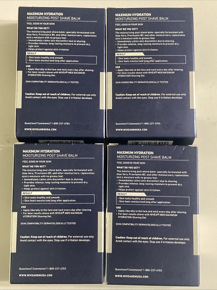 4 PACK NIVEA Men Maximum Hydration Moisturizing Post Shave Balm - 3.3 oz