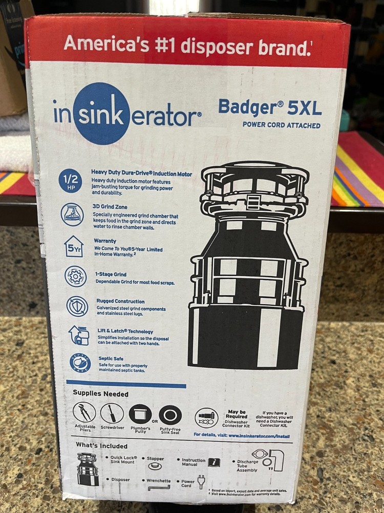 NEW! InSinkErator Badger 5XL Corded 1/2-HP Continuous Feed Garbage Disposal