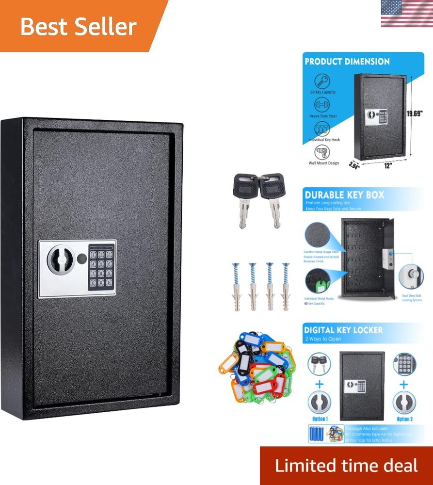 Key Box Wall Mount 60 Position Valet Digital Key Cabinet Lock Box with Code, ...