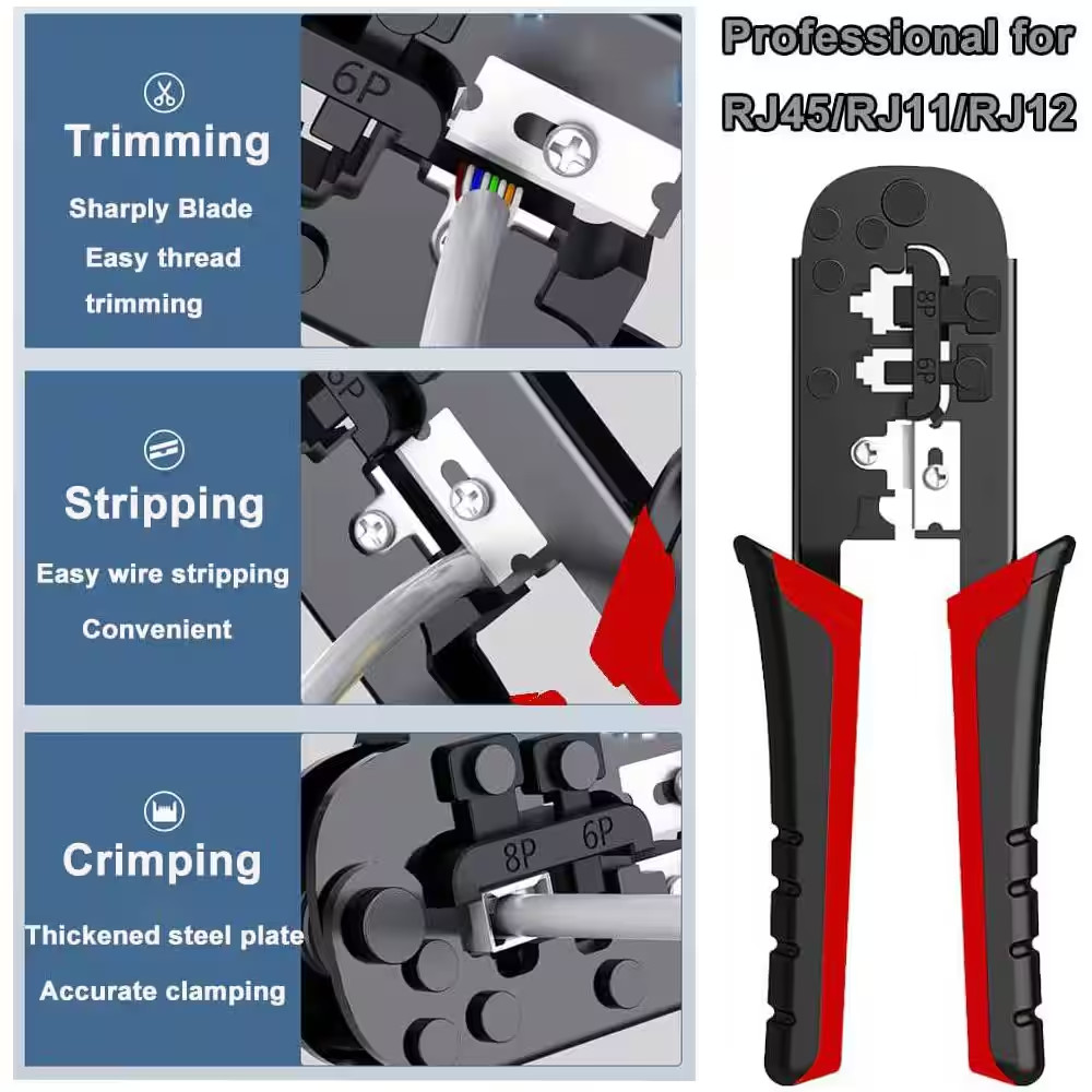 104-Piece Crimp Tool Set Red Ethernet Network Cable Crimping Tool Kit with Conne