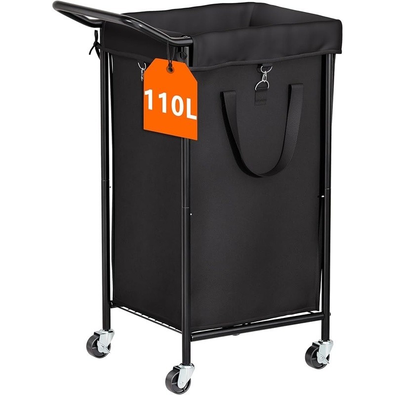 Extra Large Rolling Laundry Hamper on Wheels Dual Compartment Metal Basket New