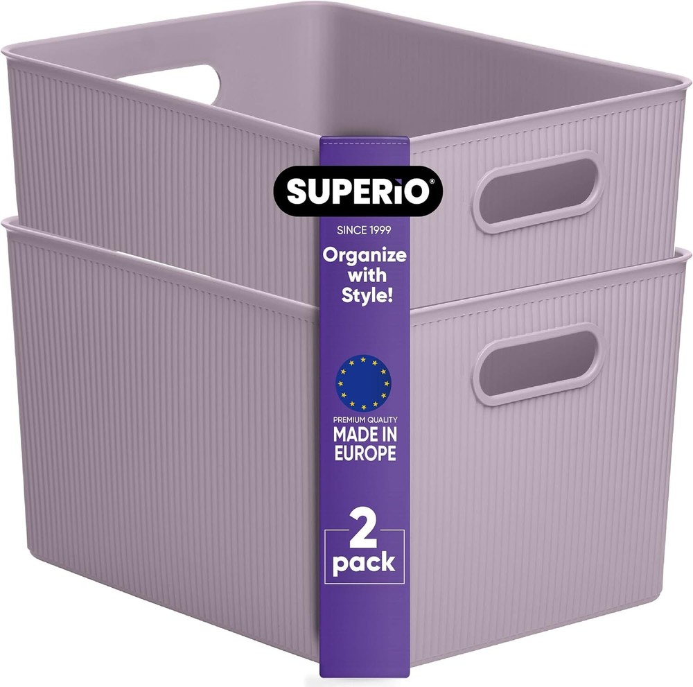 Superio 22L Large Ribbed Storage Bin- Plastic Storage Bin  (2 Pack, Lilac)