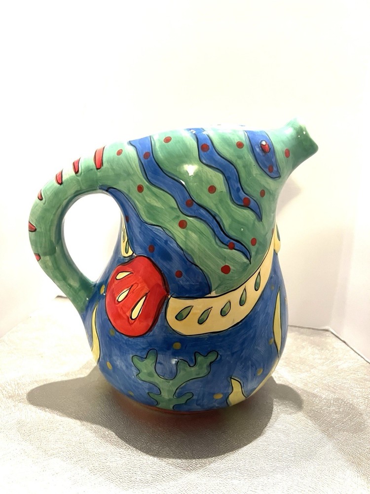Ceramic Fish Water Pitcher. Multicolored.