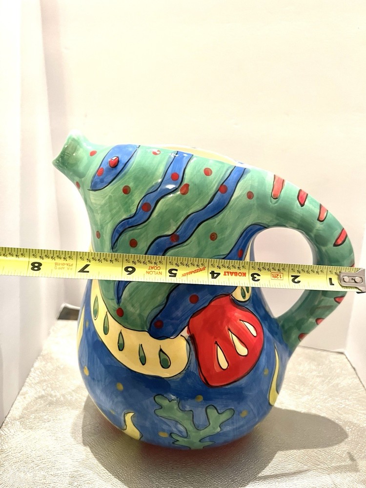 Ceramic Fish Water Pitcher. Multicolored.