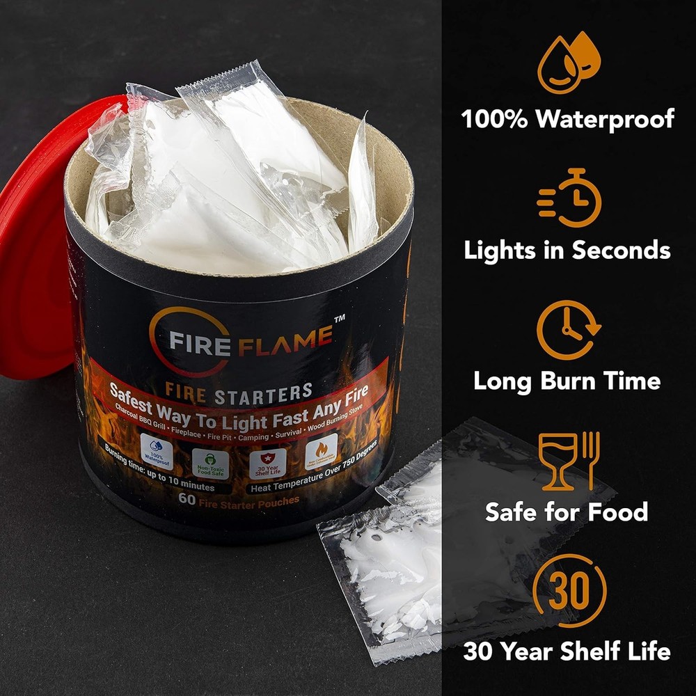 Quick Instant Fire Starter - 100% Waterproof, Odorless & Non-Toxic Fire Solution