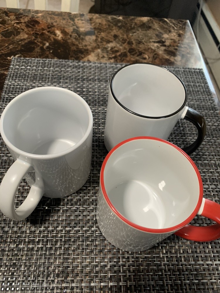 12pcs Sublimation 11oz Coffee Mugs Blanks, Red/black Rim Handle.