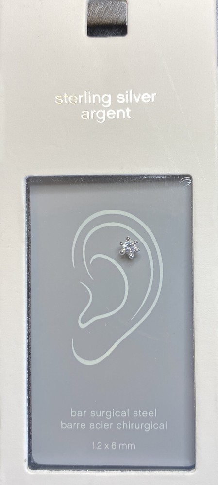 .925 Sterling Silver Argent Single Stud Surgical Steel Post CZ’s